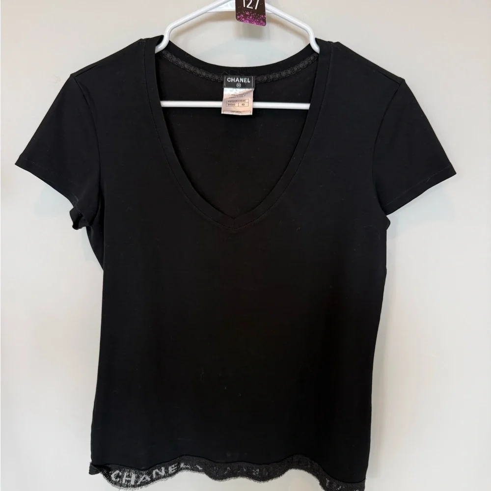 💋CHANEL Elegant Black Short‎ Sleeve Tee 127